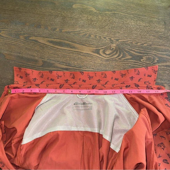 Mens L Eddie Bauer button up short sleeve shirt burnt orange equestrian pattern - Picture 6 of 9